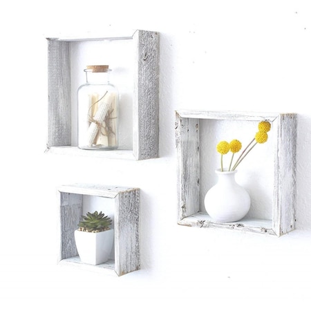 Gfancy Fixtures Square Rustic White Wash Wood Open Box Shelve - Set of 3 GF3084780